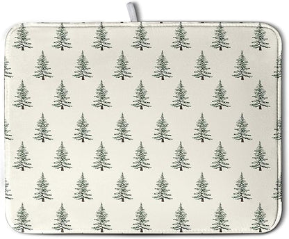 Christmas Tree Dish Drying Mat Winter Xmas Holiday Drying Mats Microfiber Absorbent Dishes Drying Pad Reusable Washable Kitchen Countertop Protector Dish Drainer Rack Mat 18x24 Inch