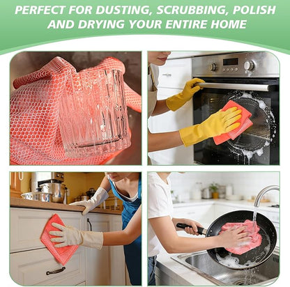 SINLAND Microfiber Dish Cloth for Washing Dishes Dish Washing Rags Best Kitchen Washcloth Cleaning Cloths Wash Cloths with Poly Scour Side 12Inchx12Inch 10 Pack Red