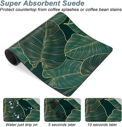 Rnivvi Coffee Mat, 12" x 19" Cute Tropical Theme Coffee Bar Mats for Espresso Machine Station Accessories and Organizer, Hide Stain Rubber Backed Absorbent Dish Drying Pad for Kitchen Counter, Palm