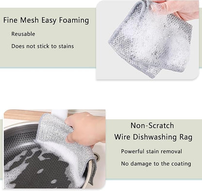 6pcs Multipurpose Wire Dishwashing Rags for Wet and Dry, Non Scratch Wire Dishcloth，Reusable Kitchen Wire Miracle Cleaning Cloths for Dishes, Sinks, Stove Tops
