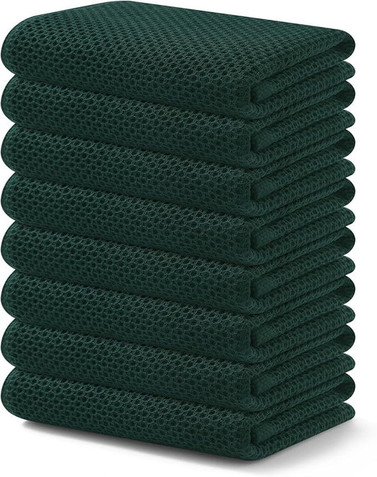 Kitinjoy 100% Cotton Waffle Weave Kitchen Hand Towels (13 X 28 Inches, Blackish Green), 8-Pack Super Soft and Absorbent Dish Towel for Drying Dishes