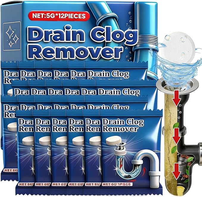 Strong Drain Effervescent Tablet for Kitchen & Bathroom Pipes - Quick-Dissolving Drain Clog Remover, Sink and Drains Cleaner, Deodorizer Remove Odor, For Kitchen, Bathroom Care (24PCS)