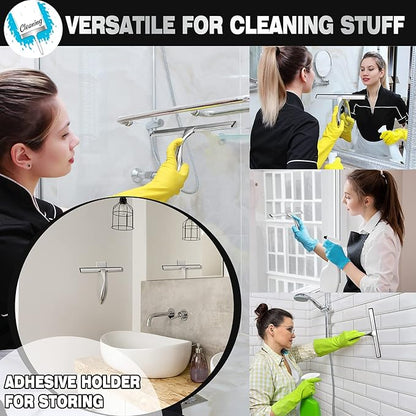 NETANY Shower Squeegee, 14-Inch Silver Squeegee, All-Purpose Stainless Steel Squeegee for Bathroom, Shower Doors, Mirrors, Tiles and Car Windows - 100% Streak Free