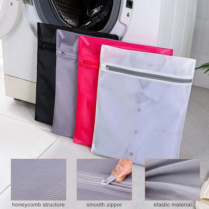 4 pack Mesh Laundry Bags,Mesh Wash Bags,Lingerie Bags for Washing Delicates,12 x 16 Inches lingerie bags for Laundry, Travel Storage Organize Bag for Cotton Clothes,Sheet, Shoes(BLACK)