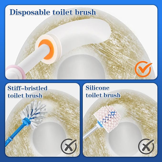 PeiTuShangJin Disposable Toilet Brush, Auto-Ejecting, Includes 24 Enhanced Refills (16 Ocean, 8 Natural), Plus 3 Air-Purifying Scent Rings (Ocean, Rose, Lemon) 360° Dead-Angle-Free Cleaning (40white)