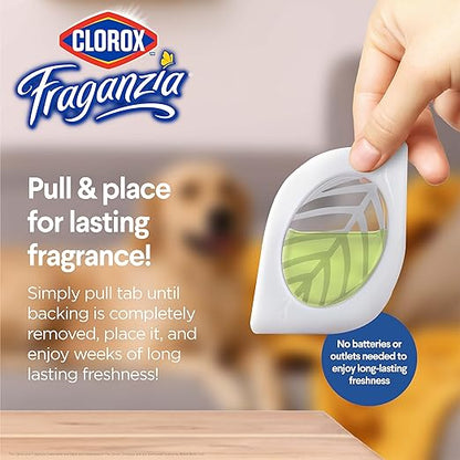 Clorox Fraganzia Small Rooms Air Freshener, White Lily Bloom Scent - Peel & Place Air Freshener, No-Plug, Battery-Free for Closets, Laundry Room, Entry Way, Bathroom, Locker, 0.25 Fl Oz Each, 2 Count