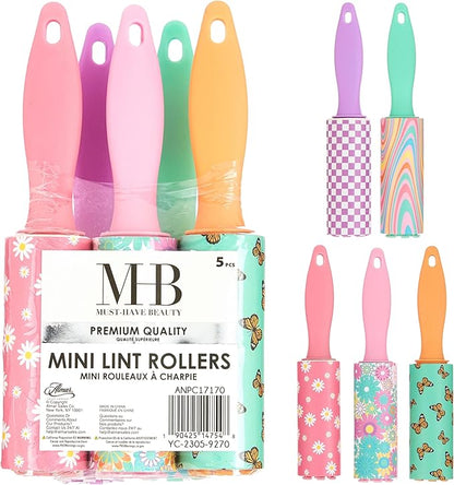 Expressions 5pc Mini Lint Rollers Value Pack - Colorful Compact Mini Lint Roller for Travel, Household Essentials Pet Hair Removal Tool & Lint Removers for Clothing (Retro)