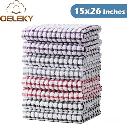 Oeleky Dish Towels for Kitchen, Cotton Kitchen Towels for Drying Dishes Pack of 8 (Multi C, 15X26 inches)