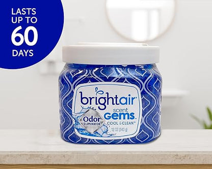 Bright Air Scent Gems, For Small to Medium-Size Spaces, Cool & Clean Scent, 12 oz. Each, Case of 6, Odor Eliminator & Air Freshener, Natural Essential Oils, Lasts Up to 45 Days Each