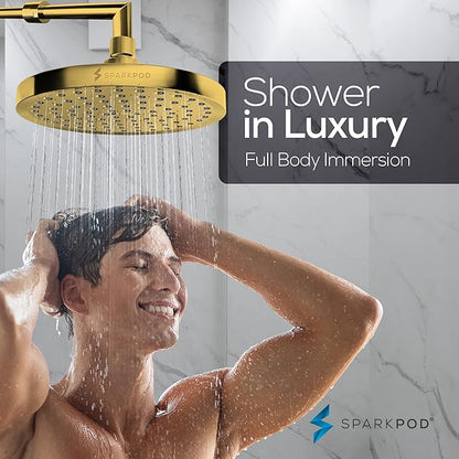 SparkPod Shower Head - High Pressure Rain - Premium Quality Luxury Design - Easy Clean Adjustable Replacement for Your Bathroom Shower Heads (Egyptian Gold, 8 Inch Round)