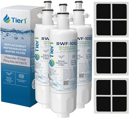 Tier1 RWF1052 ADQ36006101 Refrigerator Water & Air Filter Combo | Replacement for LG LT700P & Kenmore 9690 Fridge Filter - Up to 18 Months Supply | Easy Install | Odor Control | Clean Water (3-pk)