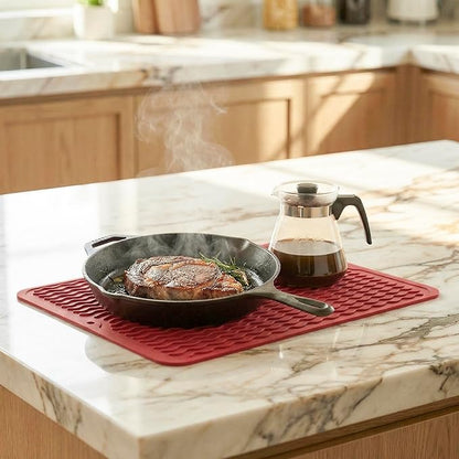 MicoYang Silicone Dish Drying Mat for Multiple Usage,Easy clean,Eco-friendly,Heat-resistant Silicone Mat for Kitchen Counter or Sink,Refrigerator or drawer liner Red L 16 inches x 12 inches