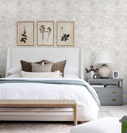 Ismoon Large Floral Peel and Stick Wallpaper Boho Beige/Coffee Contact Paper 17.3inx32.8ft Modern Wall Paper Removable Self Adhesive Bedroom Cabinet Bathroom Waterproof Mural Wall Decor Vinyl Roll