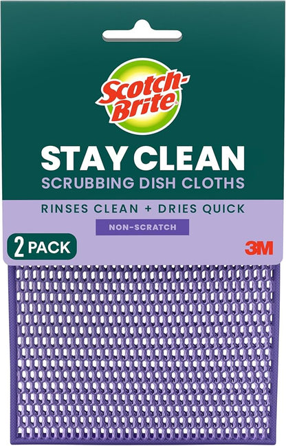 Scotch-Brite® Stay Clean Scrubbing Dish Cloths, Reusable and Long-Lasting Mesh Dish Rags That Dry Fast to Resist Odors, Scratch-Free Scrubber Wipes That are Safe on All Surfaces, 2 Dish Towels