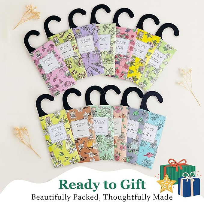 ROSE COTTAGE Large 12 Packs Vanilla Hanging Closet Air Freshener Scented Sachets Long Lasting Smell Goods