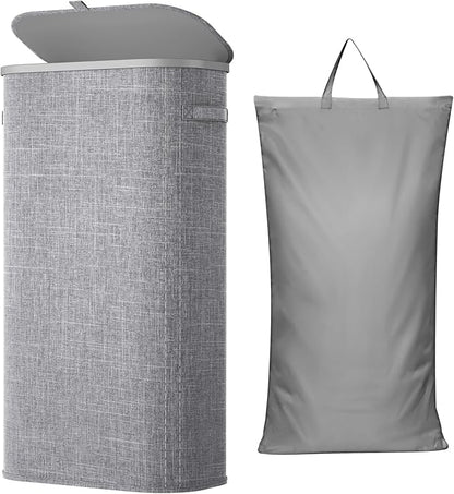 Lifewit 75L Slim Laundry Basket with Lid, Narrow Large Laundry Hamper with Plastic Handles and Removable Bag, Tall Foldable Dirty Clothes Hampers for Laundry Room, Bedroom, Bathroom, Dorm, Gray
