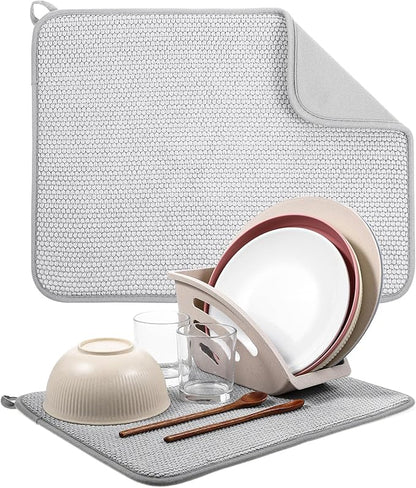 Giantree Small Microfiber Dish Drying Mat, Absorbent Dish Drainer Mats for Kitchen Counter, 15.74 x 11.8 Inch Microfiber Dishes Drying Pad Countertops Sinks Draining Racks(Gray)