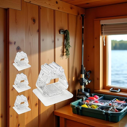GANPUB 4Pcs Clear Fishing Rod Holder. Mounted Fishing Pole Holder, Wall-Mounted Multi-Purpose Functions, No Need to Drill Fishing Rod Rack, Can Hold any Type of Fishing Rod, Fishing Rod Holders