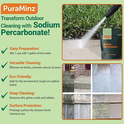 Sodium Percarbonate - 2 Pounds - Pure Oxygen Bleach Powder. Color Safe Stain & Grime Remover, Multi-Use Cleaner for Home & Laundry - Packed in Durable Resealable Packaging.