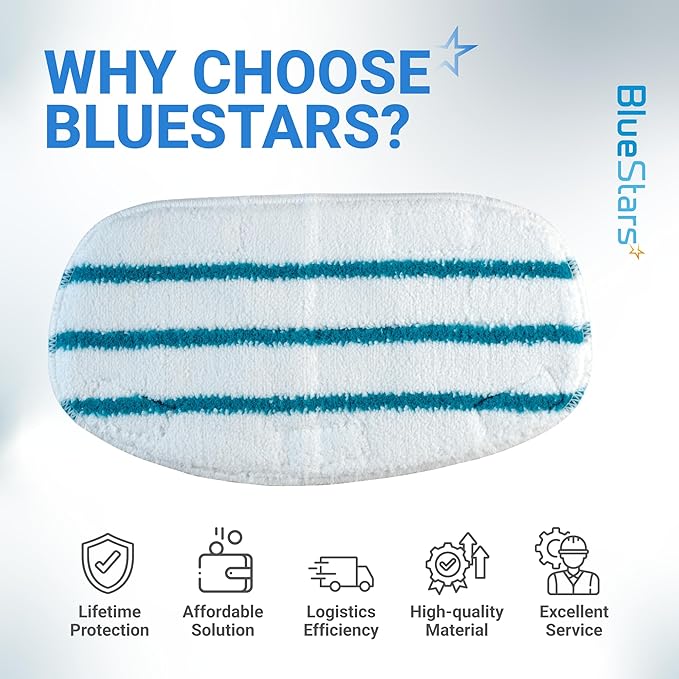 BlueStars 10-Pack Replacement Microfiber Steam Mop Pads Compatible with PurSteam ThermaPro 10-in-1 and ThermaPro 211 Steam Mop Cleaners – Washable and Reusable Mop Pads for Steamer Floor Cleaning