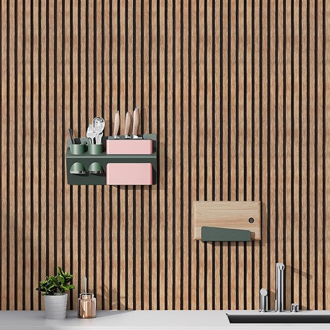 Yun-aeon Natural Wood Peel and Stick Wallpaper Wood Slats - 17.3"x 120" Tan Self-Adhesive Waterproof Vinyl Removable Wall Paper for Wall Decor Bedroom