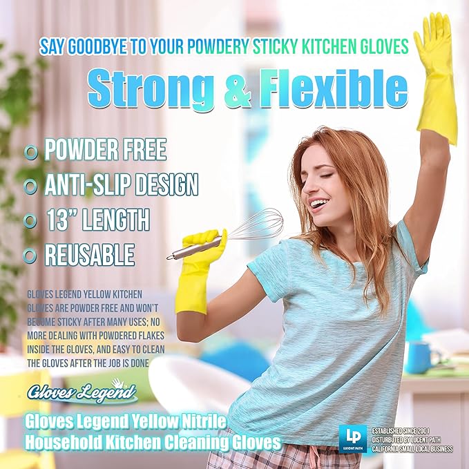Size Large Yellow Household Kitchen Cleaning Dishwashing Reuseable Gloves