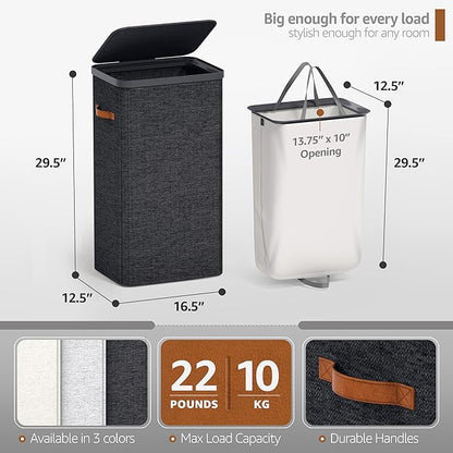 Sorbus Laundry Hamper with Lid - Collapsible Fabric Laundry Basket with Handles and Removable Laundry Bag – 26.5 Gallon (100 L) Dirty Clothes Hamper for Bedroom, bathroom and dorm (Black)