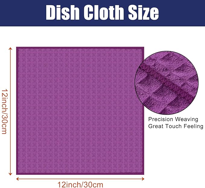 Homaxy Microfiber Waffle Weave Kitchen Dish Cloths, 12 x 12 Inch Ultra Absorbent and Solid Color Dish Towels for Kitchen Fast Drying Dishcloth for Washing Dishes, 12 Pack, Purple