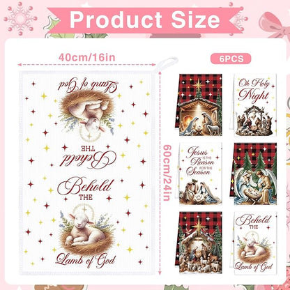 Christmas Kitchen Towels, 6PCS Nativity Religious Hand Tea Towels Set Xmas Housewarming Gifts, Jesus is The Reason for The Season Kitchen Dish Clothes Bathroom Holiday Decor Supplies