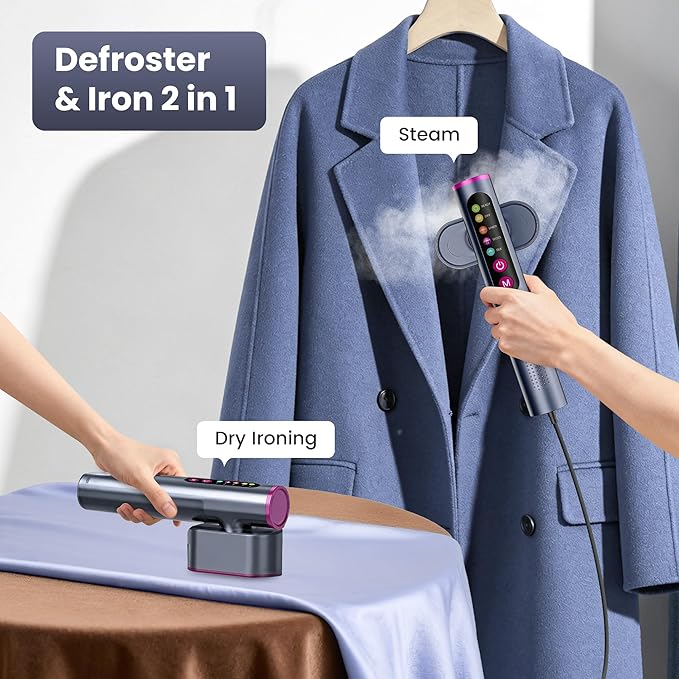 Travel Steamer for Clothes,100-220V Portable Iron,15s Heat Up,Steamer ＆ Iron 2 In 1, Travel Size,Large Ceramic Heat Panel
