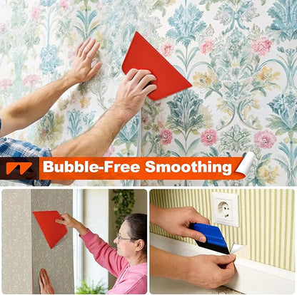 WRAPXPERT Wallpaper Tools, Smoothing Tool Kit for Peel and Stick Wallpaper/Contact Paper/Vinyl Backsplash Applying, with Squeegee Smoother, Seam Roller, Razor Scraper, Knife and Blades