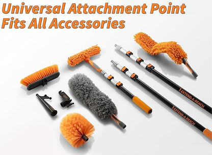 30 Foot High Reach Duster Kit with 5-24 ft Extension Pole // High Ceiling Dusting and Window Cleaning Kit with Telescopic Pole // Baseboard and Wall Washer Mop, Squeegee, Fan Blade & Cobweb Dusters