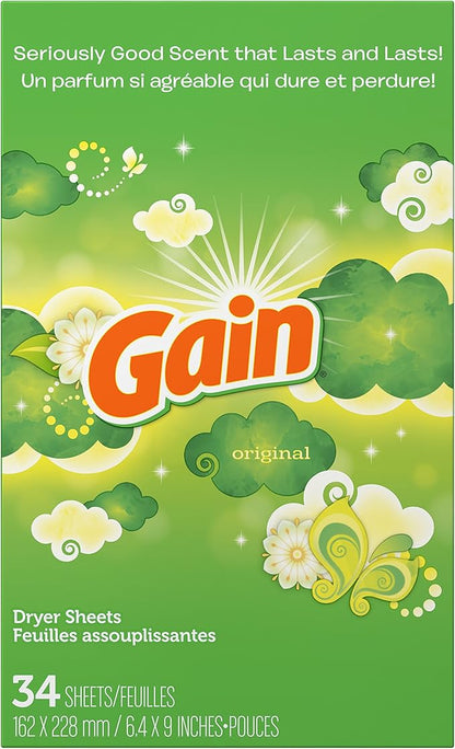 Gain Dryer Sheets - Original - 34 Sheets Per Box - Pack of 2 Boxes