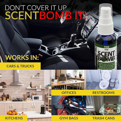 Scent Bomb Air Freshener Spray, Long-Lasting Odor Eliminator - Effective Deodorizer for Home & Car, Fresh Room Spray for Kitchen, Bathroom & Smell Neutralizer - 1 oz Pack of 4, Pine Scent