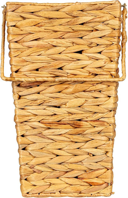 Household Essentials Wicker Stair Basket with Handles, Handwoven Water Hyacinth, Sits on Two Stairs, Lightweight, Natural