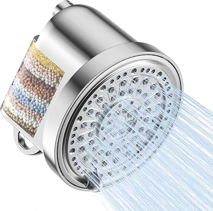 Filtered Shower Head, High Pressure 5 Spray Settings Filtered Showerhead for Hard Water Softener, Shower Head Set 30+2 Stage Shower Filter - Reduces Chlorine and Heavy Metals, 6 inch