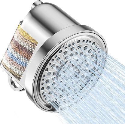 Filtered Shower Head, High Pressure 5 Spray Settings Filtered Showerhead for Hard Water Softener, Shower Head Set 30+2 Stage Shower Filter - Reduces Chlorine and Heavy Metals, 6 inch