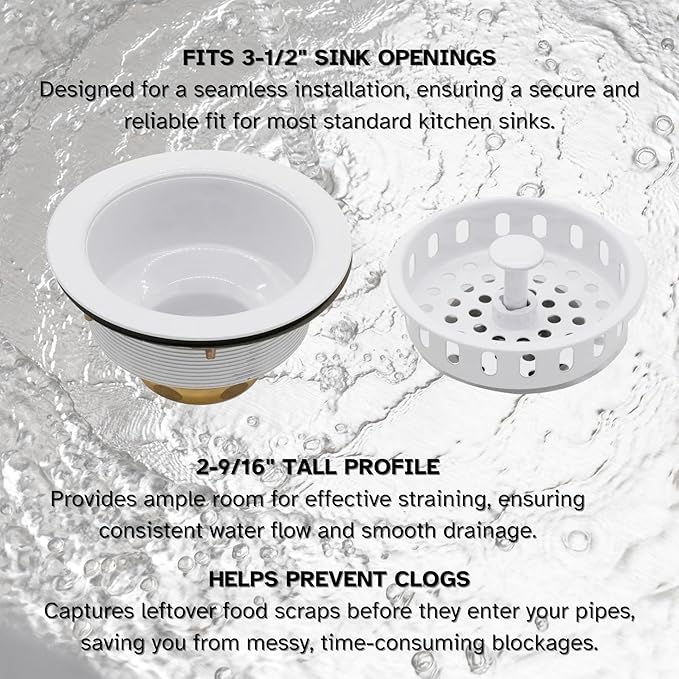 Westbrass A214-50 3-1/2" Post Style Large Kitchen Sink Basket Strainer, Powder Coat White