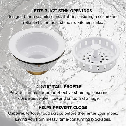 Westbrass A214-50 3-1/2" Post Style Large Kitchen Sink Basket Strainer, Powder Coat White