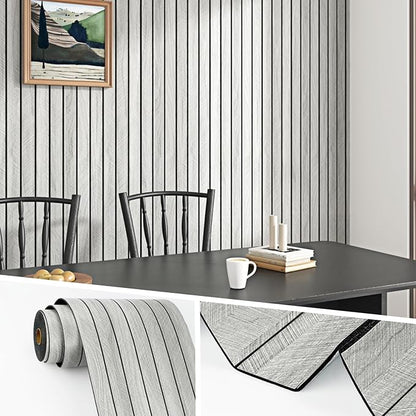 Wallercity Gray Peel and Stick Wood Slat Panels for Living Room Bedroom 11.7''x118'' Wooden Panels Wall Decor Self Adhesive Waterproof Wood Paneling Soundproof Slat Wallpaper for Backsplash Ceiling