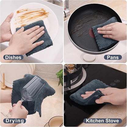 Homaxy 24 Pack Kitchen Dish Cloths (10 x 10 Inches, Dark Grey), Super Soft and Absorbent Coral Velvet Dish Towels, Nonstick Oil Fast Drying Microfiber Cleaning Cloth, No Lint Household Dishcloths