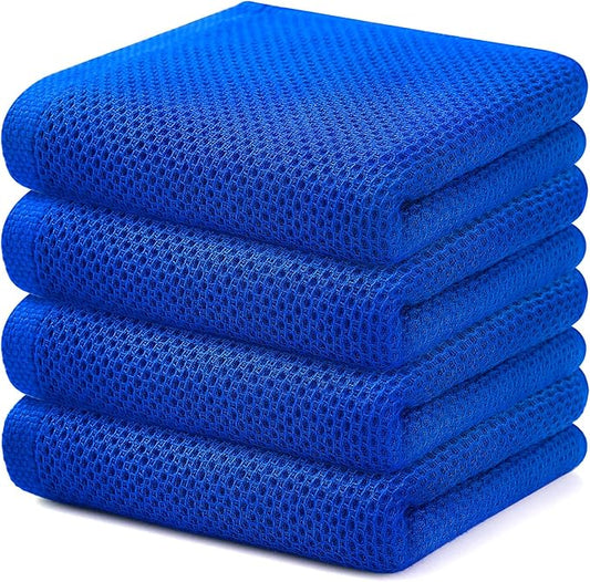 Kitinjoy 100% Cotton Waffle Weave Kitchen Hand Towels (13 X 28 Inches, Blueberry), 4-Pack Super Soft and Absorbent Dish Towel for Drying Dishes