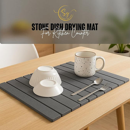 Large Stone Dish Drying Mat for Kitchen Counter, Instant Drying Pad, Super Absorbent Foldable Dish Drying Mat, 24"×16", Dark Gray