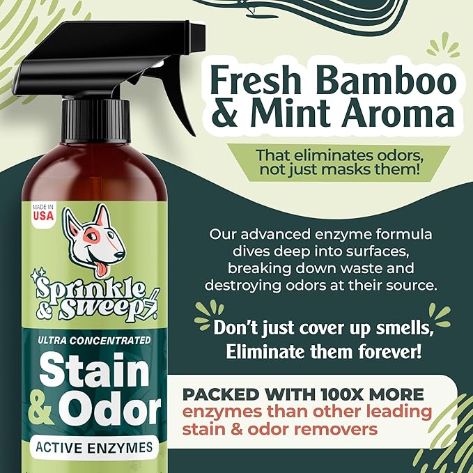 Sprinkle & Sweep: Pet Stain & Odor Enzyme Spray - 24oz - No Scrubbing Concentrated Formula, Dog & Cat Urine & Mess Destroyer, Carpet Spot Cleaning