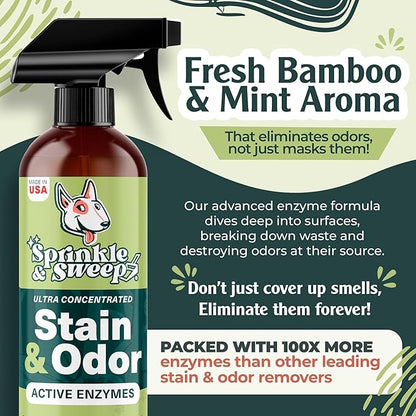 Sprinkle & Sweep: Pet Stain & Odor Enzyme Spray - 24oz - No Scrubbing Concentrated Formula, Dog & Cat Urine & Mess Destroyer, Carpet Spot Cleaning