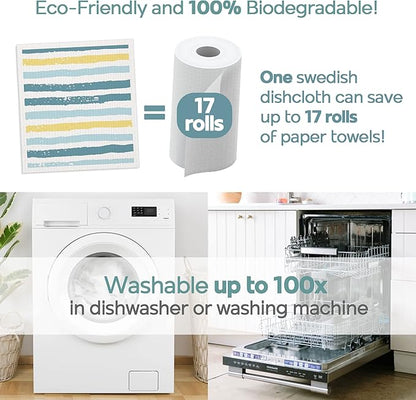 Swedish Dishcloths for Kitchen | 12-Pack Ocean Collection | Absorbent Reusable Swedish Dishcloths, Eco-Friendly Cellulose Sponge Dishtowels
