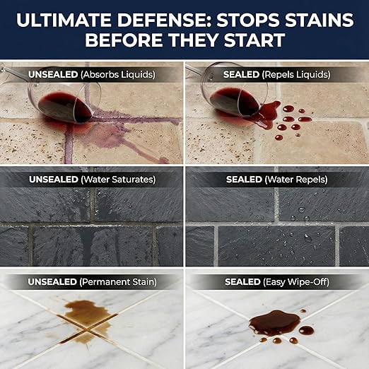 Grout Sealer,17.6 OZ Waterproof Grout Sealer for Shower, Floor, Kitchen - 100% Safe Tile Sealer Spray - Long Lasting Clear Grout Sealant for Stone, Bathroom, Marble - Indoor & Outdoor