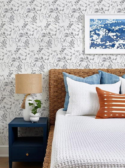Orainege Gray Floral Peel and Stick Wallpaper Floral Contact Paper 17.7 in ×590.5 in Peel and Stick Wall Paper for Bathroom Removable Wallpaper Self Adhesive Waterproof
