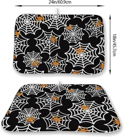 Halloween Dish Drying Mat 18x24 Inch Black Orange Golden Spider Webs Drying Mat Fall Autumn Holiday Absorbent Dish Drying Pad Dish Rack Drainer Mats for Kitchen Dining Counter