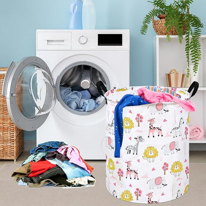 KUNRO Round Laundry Gift Basket Storage Hamper Clothes Storage Basket Organizer Bin with Handles for Nursery Room